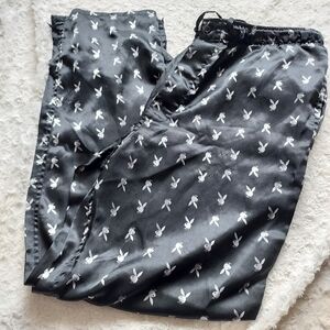 Playboy Black and White Satiny Men's Loungewear Pajama Pants Small